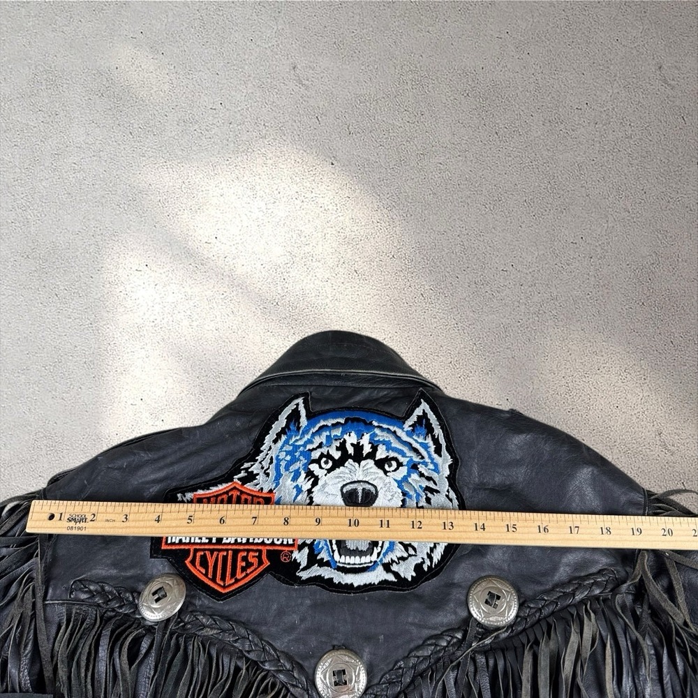 Vintage Shaf Front Leather Biker Jacket Size 46 Harley Patches Motorcycle Club - Picture 11 of 12